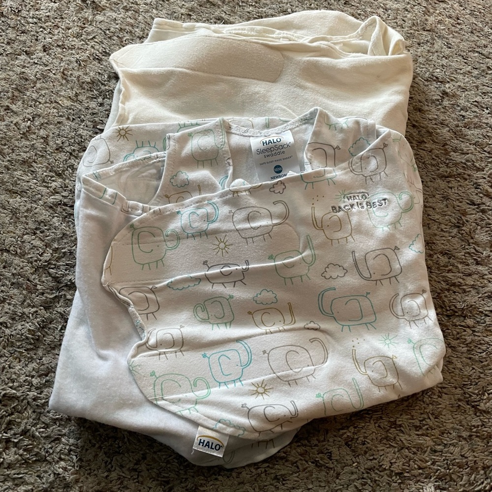 Halo Sleep Sack Swaddle Bundle with Elephant Pattern & Plain Cream (Newborn)
